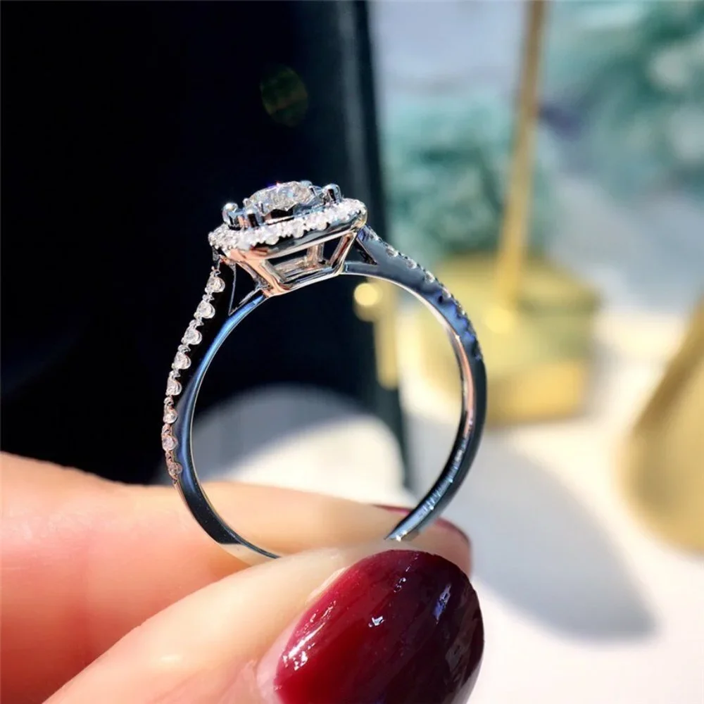 😍New Classic Pure 💅14K White Gold CZ Square Thin Beautiful Wedding Ring, K961_8